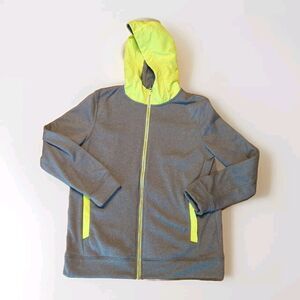 Layer 8 Sweatshirt Hoodie Mens Medium Gray Yellow Full Zip Active Long Sleeve